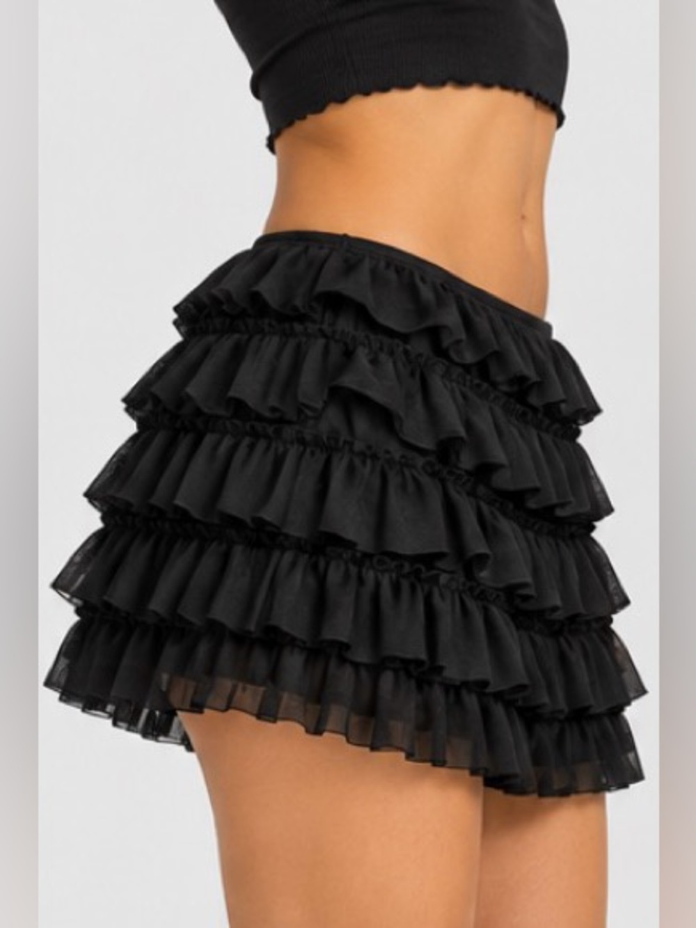 Coquette Black Ruffle Tiered Mini Skirt Women’s Gothic Y2K OS